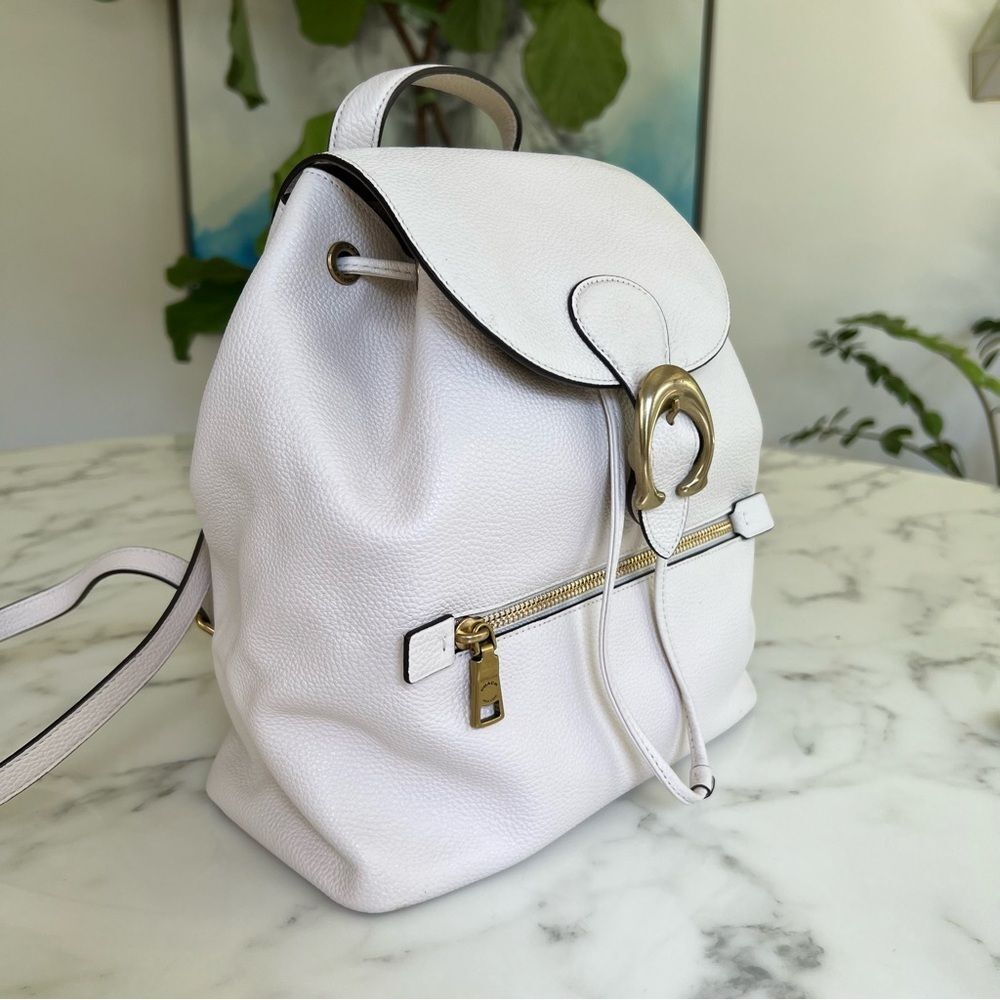 Coach Evie Polished Pebble Leather Backpack Chalk White Brass 68380 - Picture 2 of 16